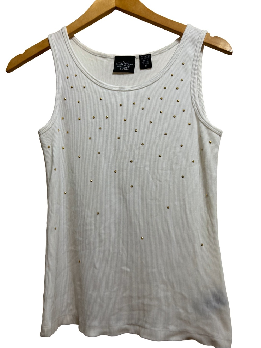 Vintage Christina Rotelli White Ribbed Tank Top - Gold Studded